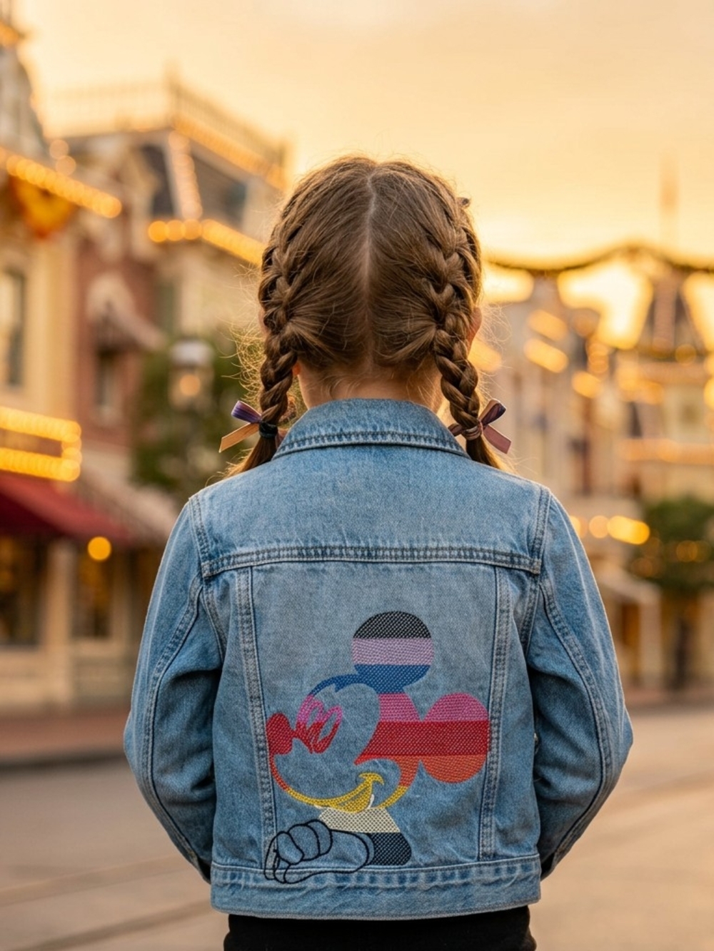 Disney Kids Light Blue Denim Jean Jacket with Colorful Mickey Graphic